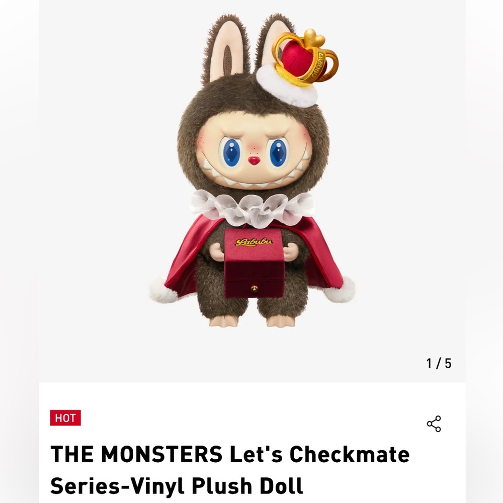 New/Sealed, Labubu Let's Checkmate Large King by Popmart
